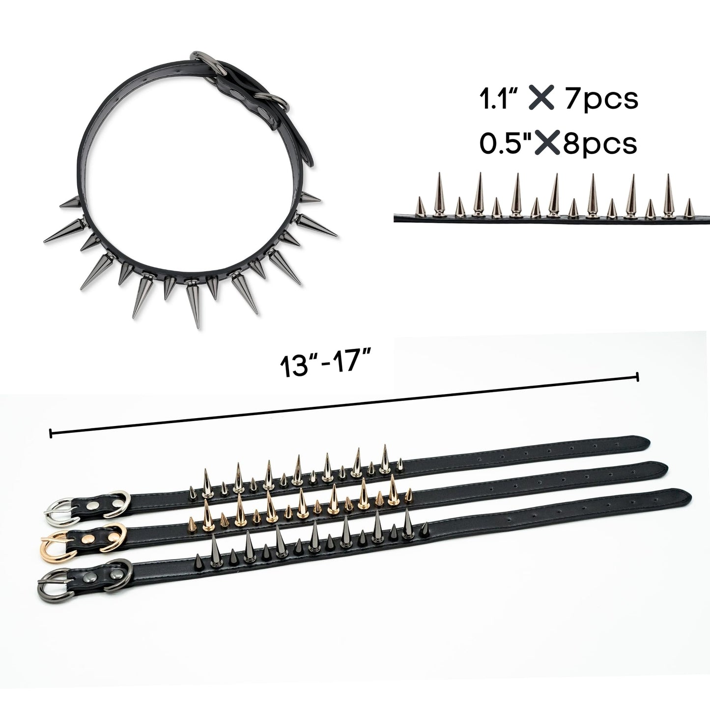 ADEMISHIA Punk Gothic Spiked Choker Necklace for Women, Adjustable Black Leather Collar for Women, Edgy Rock Jewelry for Halloween, Concerts