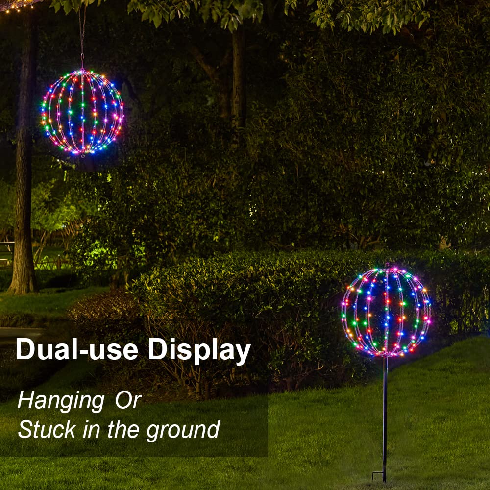 LIGHTSHARE 10IN 48LED Light Ball Yard Decoration Pathway Lights Sphere with Remote Control Fold Flat Metal Frame Indoor Outdoor Waterproof Garden TJQ25B-RGB Brown Frame / RGB 10''