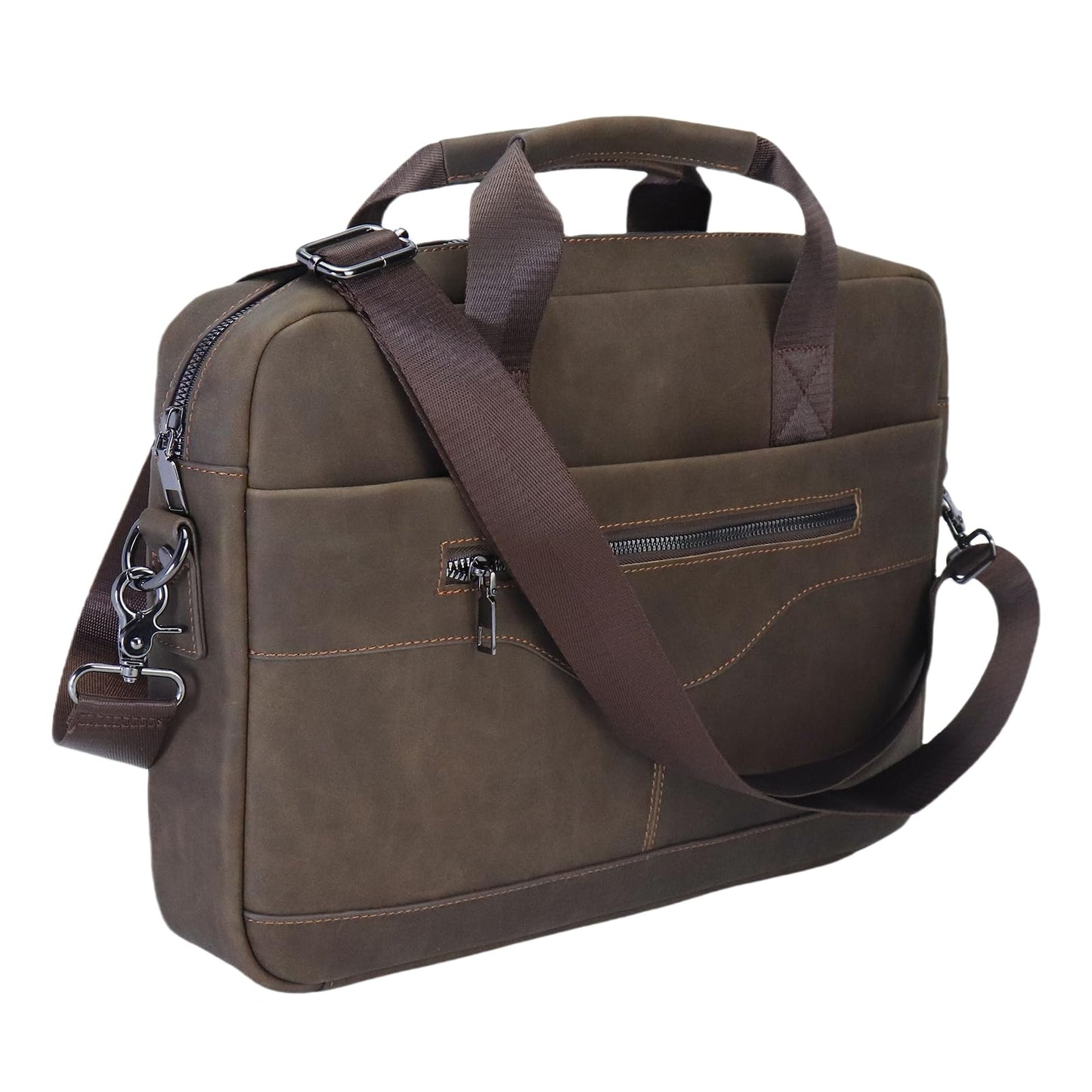 14" Roomy/15.6" Compact Laptop Messenger Bag for Men, Vintage Faux Leather Briefcase - Crossbody Business Travel Satchel (B Coffee)