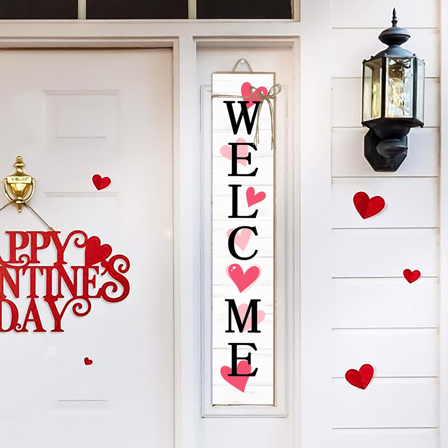 Valentine's Day Wooden Porch Sign 47" Spring Large Welcome Porch Sign for Home Front Door Yard Couple Party Decor (Red)