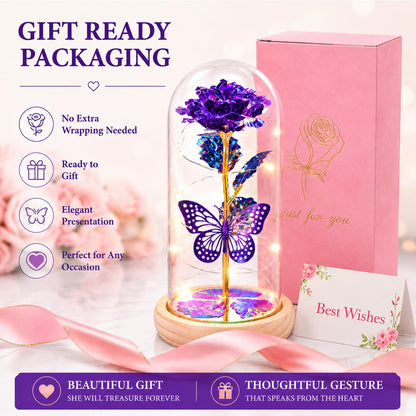 QUNPON Mothers Day Rose Gifts for Mom Flowers Rose Gifts for Women,Birthday Gifts for Women,Purple Butterfly Flowers for Mother Day Flower Gifts from Daughter Son,Gift for Mom,Sister,Her,Grandma,Wife