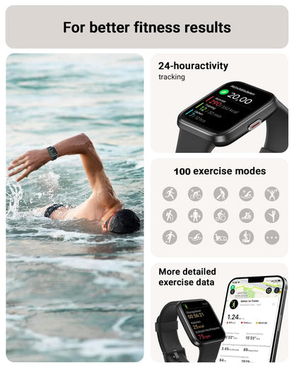 Smart Watch for Men Android & iPhone, Alexa Built-in, 1.8" Touch Screen Fitness Tracker with Answer/Make Calls, IP68 Waterproof Heart Rate/Sleep/SpO2 Monitor, Pedometer, 100+ Sport Modes