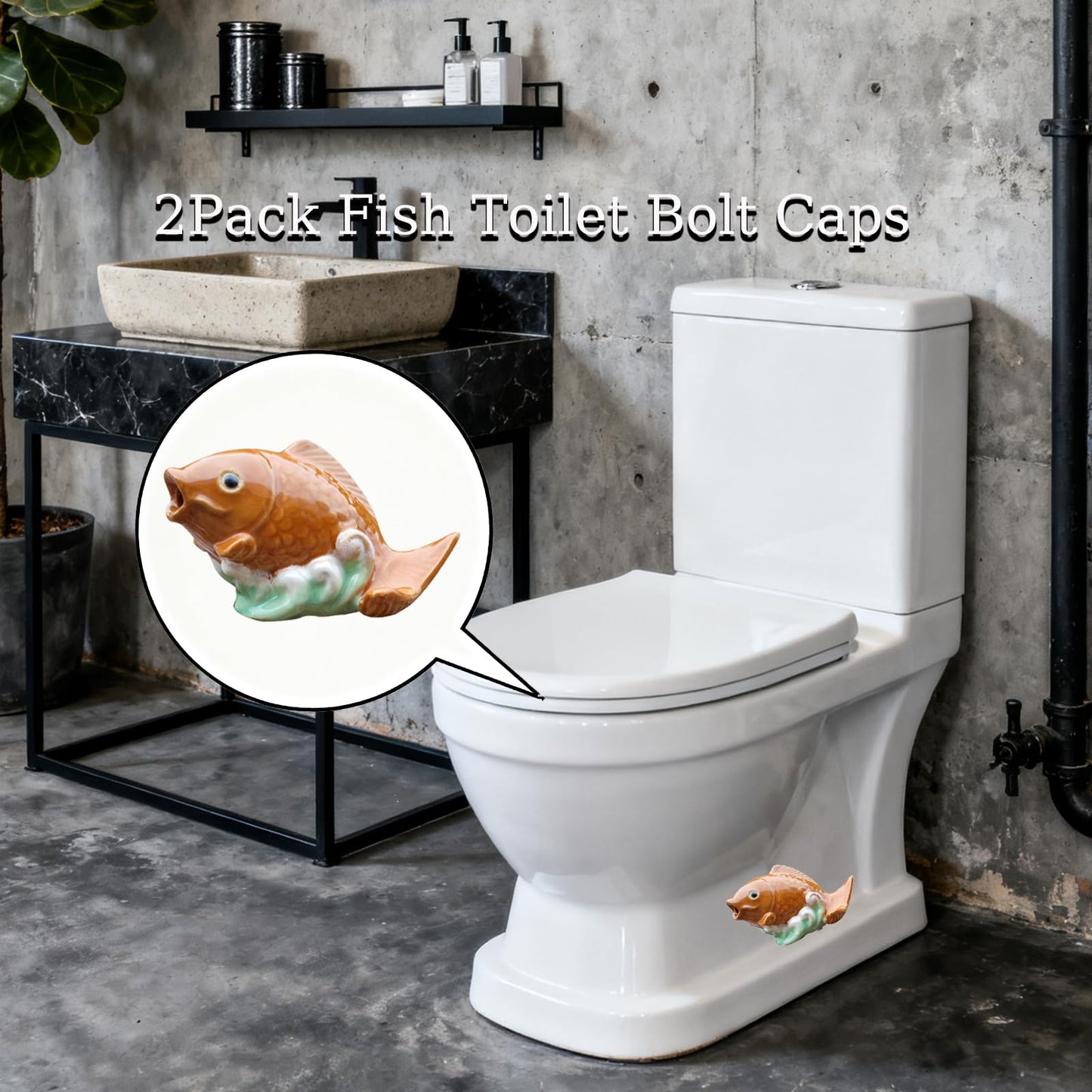 2Pack Bird Toilet Bolt Caps,Toilet Bolt Covers Decorative,Cute Funny Ceramics Bird Decorative,Closestool Bottom Easy Installation Replacement Parts (Red Fish)