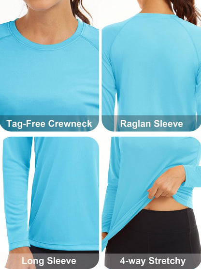 MAGCOMSEN Women Long Sleeve UPF 50+ Sun Protection Shirt Athletic Running UV Shirt Fishing Workout Shirts Ice Blue