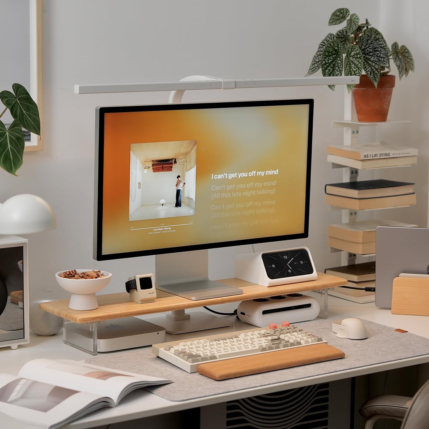 ROCDEER Bamboo Monitor Stand Riser with Acrylic Legs for Desk, 31.5 Inches Desktop Shelf Supports for PC Computer Monitor, Laptops, Printer, Speakers (Natural)