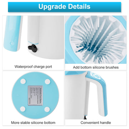 Rechargeable Automatic Dog Paw Cleaner, Dog Paw Washer Cup, 2 in 1 Portable Pet Paw Cleaner with Soft Silicone Brush, 7.4V High Power, Dog Foot Washer Suitable for Big Dog and Cat Grooming (Blue)
