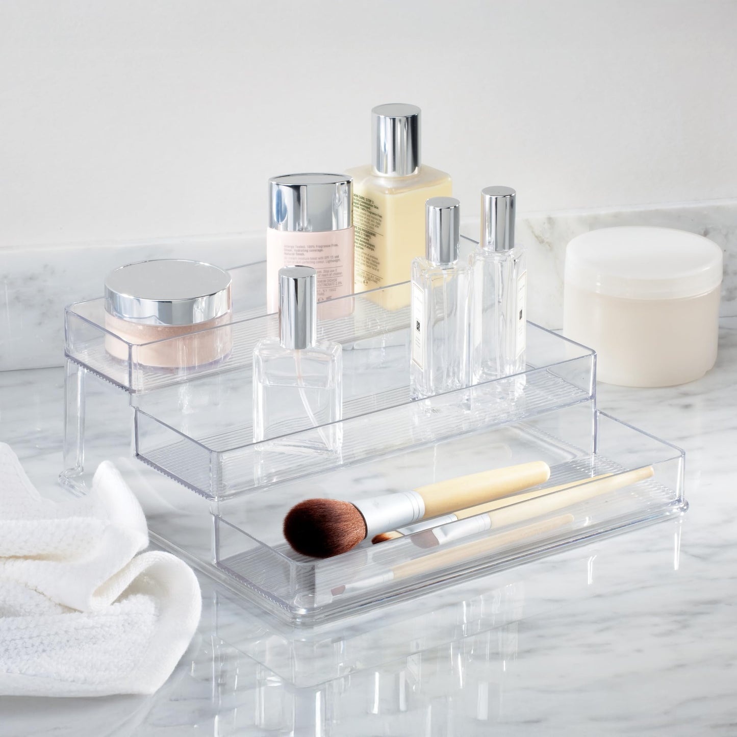 iDesign Nail Polish Organizer, Holds up to 30 Bottles, Compact 3-Tier Clear Display Stand for Countertop