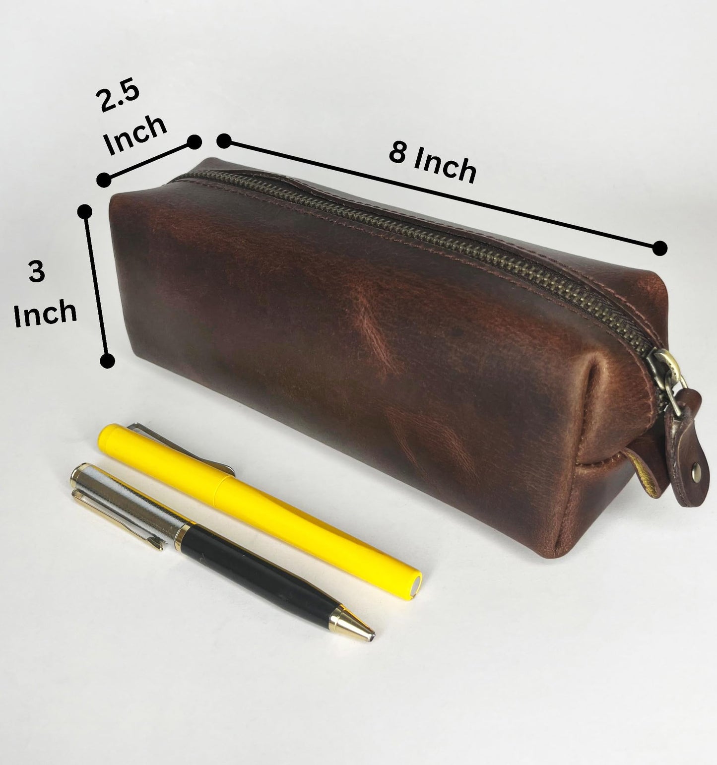RUSTIC TOWN Leather Pencil Case - Handcrafted Full-Grain Zipper Leather Pen Pencil Holder - Elegant & Practical Pencil Pouch for Work & Office