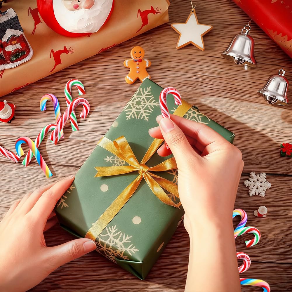 Celltestria 80Pcs Christmas Mini Candy Canes Faux Clay Candy Canes for Crafts Rainbow Candy Cane Miniatures Xmas Candy Stick Ornaments for Vase Filler Tree Hanging Christmas Party Decorations