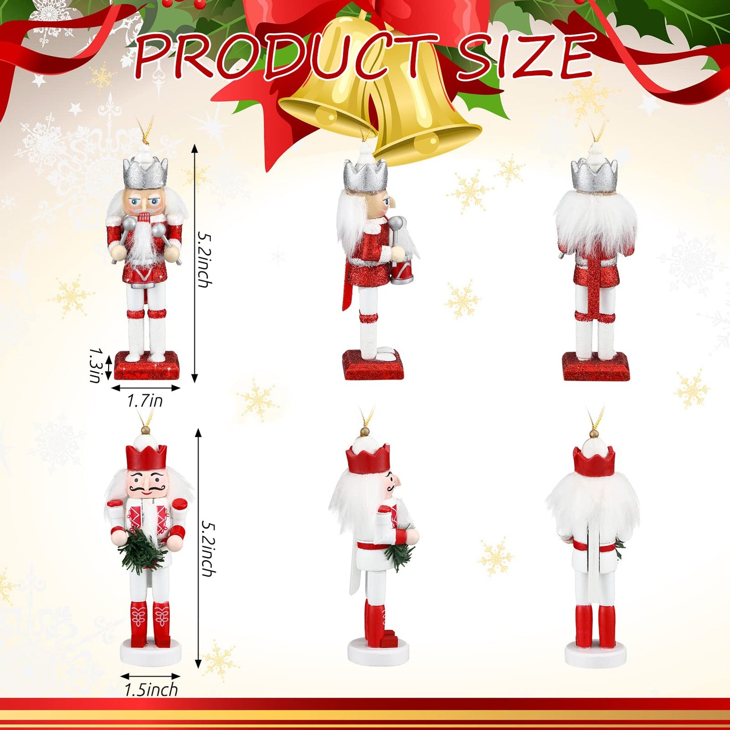 Jetec 10 Pcs Christmas Nutcracker Ornaments Wooden Hanging Decorations 5 Inch Tall Nutcracker Figures Christmas Decorations (Bright Style)