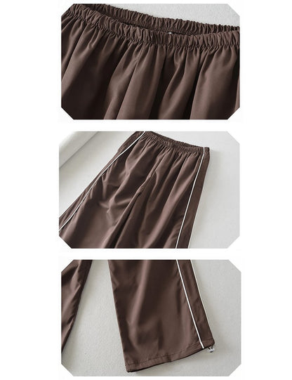 Shebote Womens Parachute Pants Wide Leg Baggy Y2K Elastic Waist Jogger Sweatpants Track Pants Streetwear(0046-Coffee-M)
