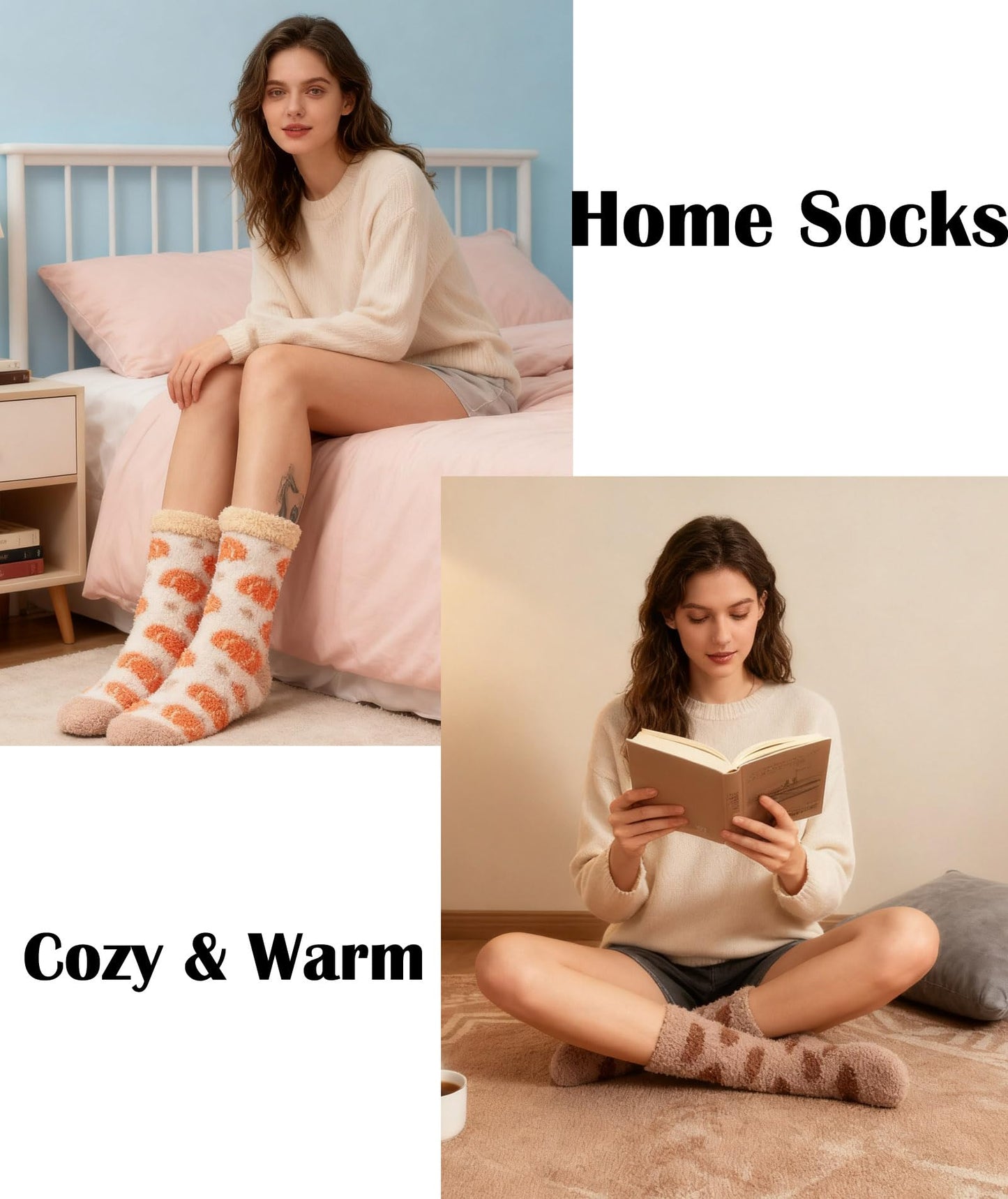 Horuru Fuzzy Socks Gifts for Women Fluffy Cozy Slipper Socks Fall Womens Birthday Gifts for Christmas
