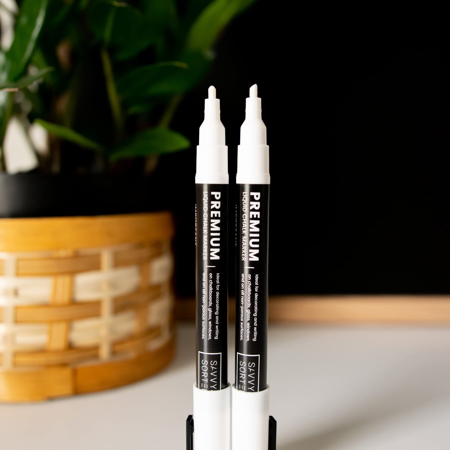 SAVVY & SORTED Erasable White Chalk Markers, 2PK 3mm Liquid Fine Tip Pens Chalkboard Bistro Marker for Glass Window Board