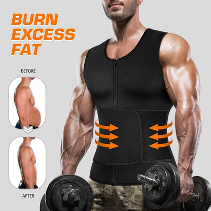 Men's Waist Trainer Sauna Suit - Compression Vest for Gym & Exercise | Sweat-Boosting Workout Top