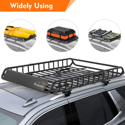 Roof Rack Cargo Carrier, Universal Roof Basket (51"x 36"x 5") + 15 Cubic Feet Waterproof Rooftop Cargo Carrier Bag (46"x 34"x 17") with Bungee Net, Ratchet Straps, Storage Bag, Luggage Lock