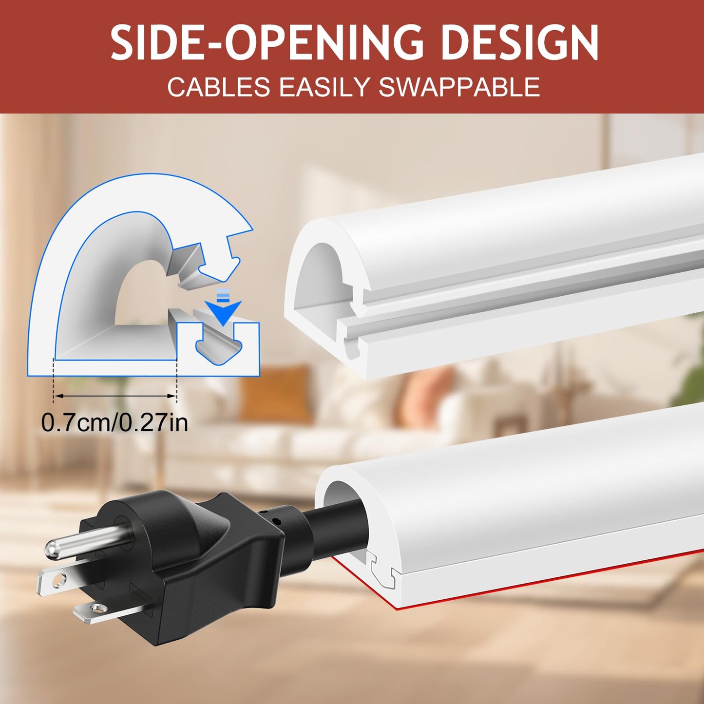 Self-Adhesive Silicone Cable Hider, Flexible Wire Cover Cable Raceway for Wires, Wall Mount TV, Home Audio, Network, Power, and Phone Line Managemen (White-1 Cable, 78inch)