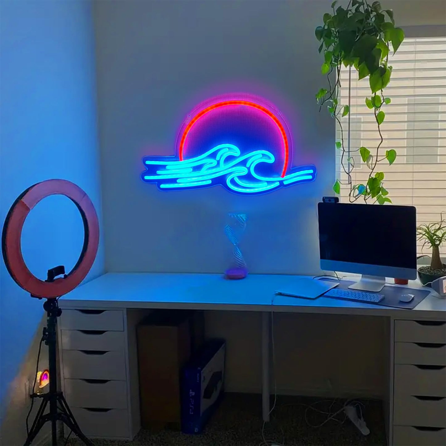 Dimmable Neon Sunrise Sunset Sign LED Anime Neon Sign for Wall Decor, Hanging Acrylic Sunset Wave Neon Night Light for Gameroom Teens Dorm Party Gifts(Sunset Wave)