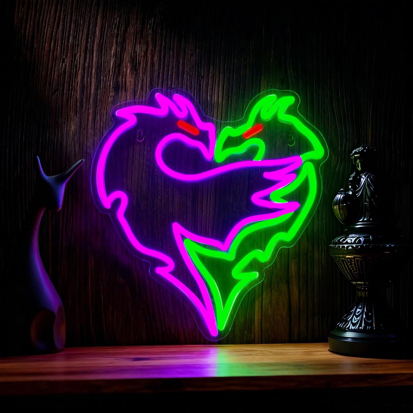 Mvorixa Dragon Neon Sign – Dimmable Purple & Green LED Dragons Embrace Lights, Cool Neon Wall Light for Gaming Room, Bar, Man Cave & Fantasy Bedroom Decor (12.95×14.37 in)
