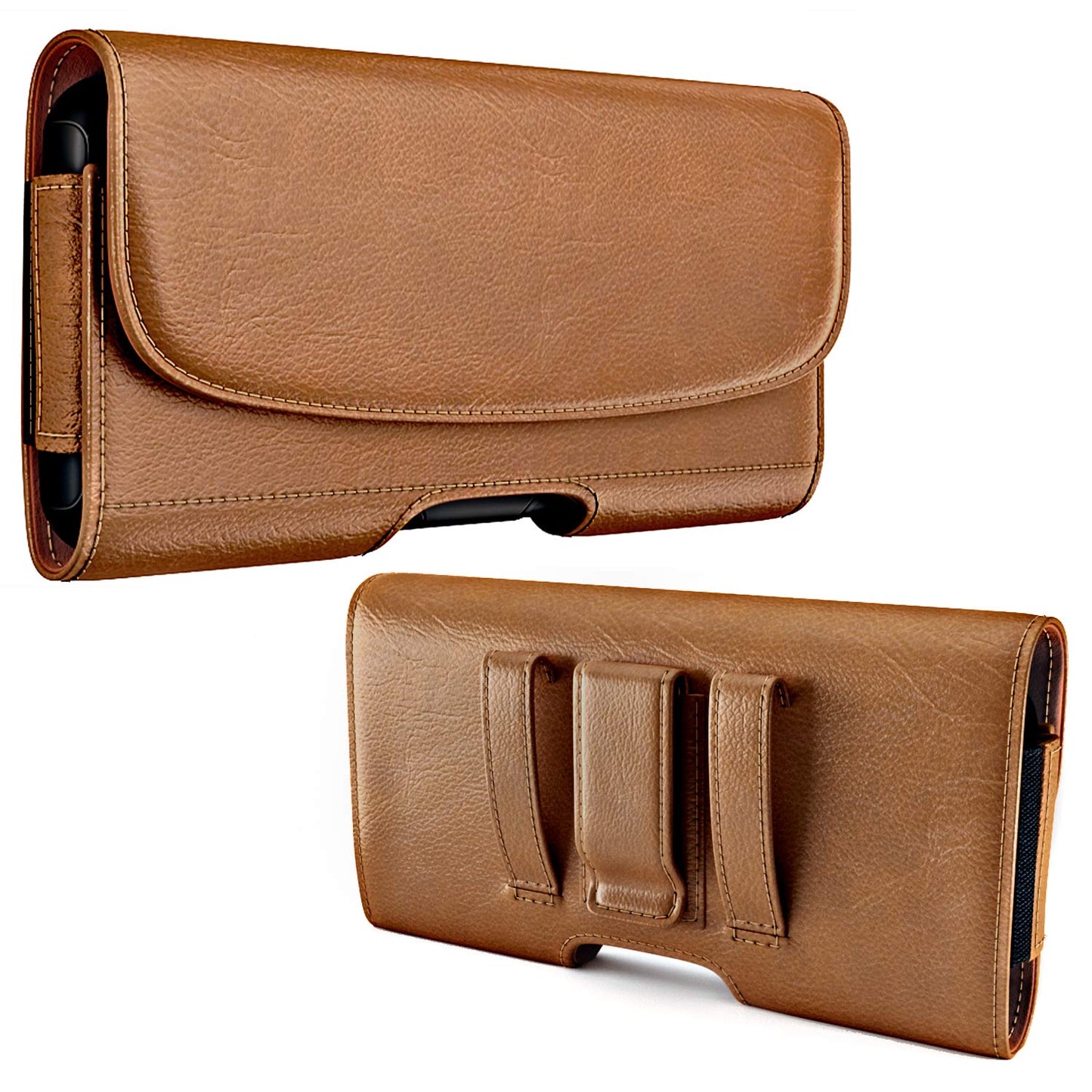 PiTau Holster for iPhone 16, 16 Pro, 15, 14, 13, 12, Xs, X, 11, XR - Premium Cell Phone Case with Belt Clip [Magnetic Closure] ID Card Holder Pouch (Fits Otterbox Case) Brown