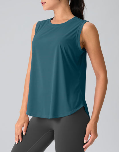 SANTINY Women's Sleeveless Workout Tops Breathable Lightweight Active Tennis Yoga Shirts Athletic Running Tank Tops for Women (Teal_XL)