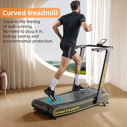 Rongle Curved Treadmill with Non-Electric Motorized, 2 in 1 Foldable Design Adaptive Variable Speed with LED Display, Motorless Self Propelled Treadmill for Home Office, No Assembly Required 350LBS