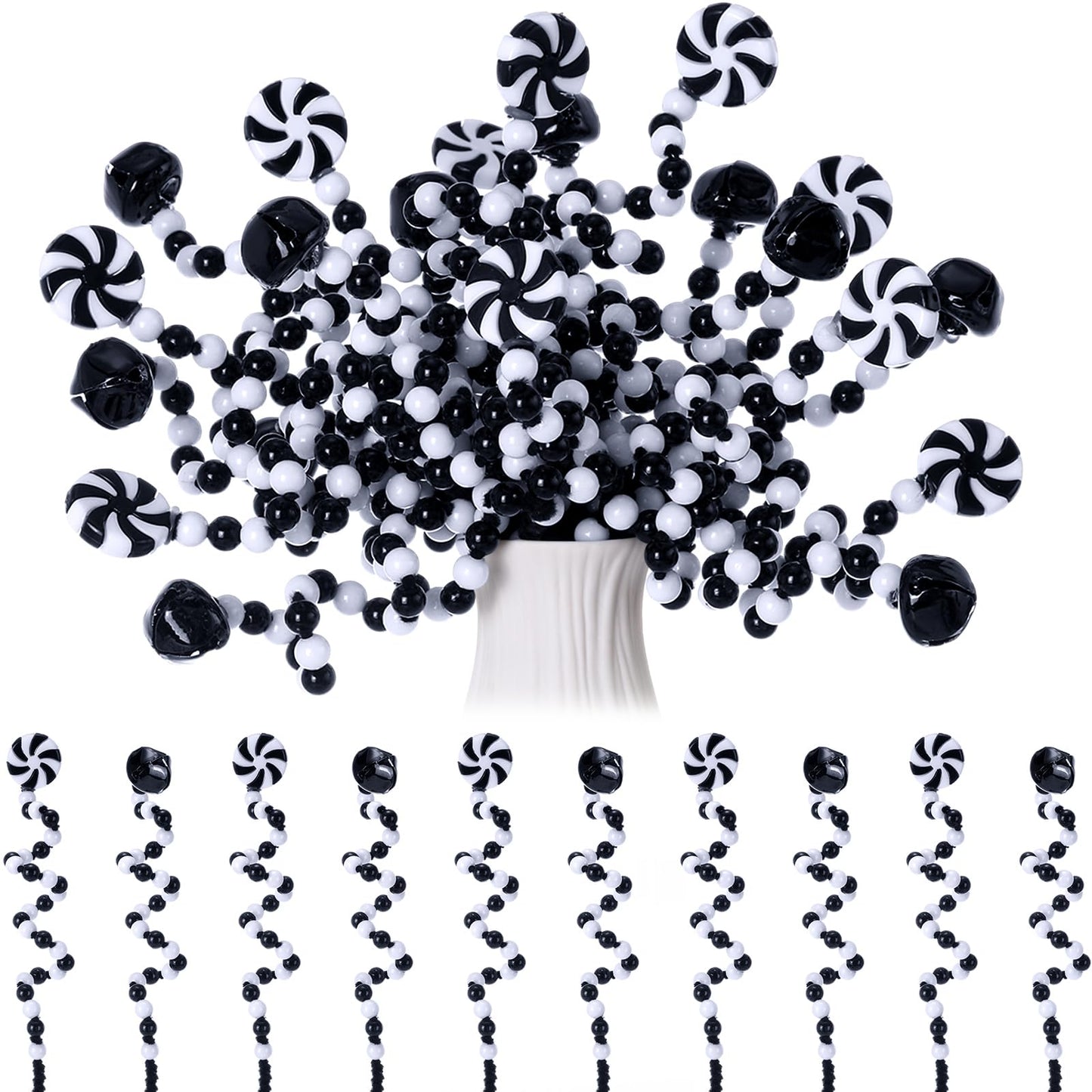 Tigeen 50 Pcs Christmas Candy Cane Pick White Black Christmas Tree Curly Pick Ornaments Xmas Candy Shape Tree Topper Decorations Home Office Crafts