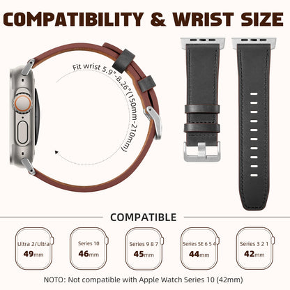 Easuny Leather Bands Compatible with Apple Watch Ultra 2 3/Ultra Band 49mm 44mm 45mm 46mm 42mm Men, Top Grain Genuine Leather Strap for iWatch Series 11 10 9 8 7 6 5 4 SE3 SE2 SE 3 2 1