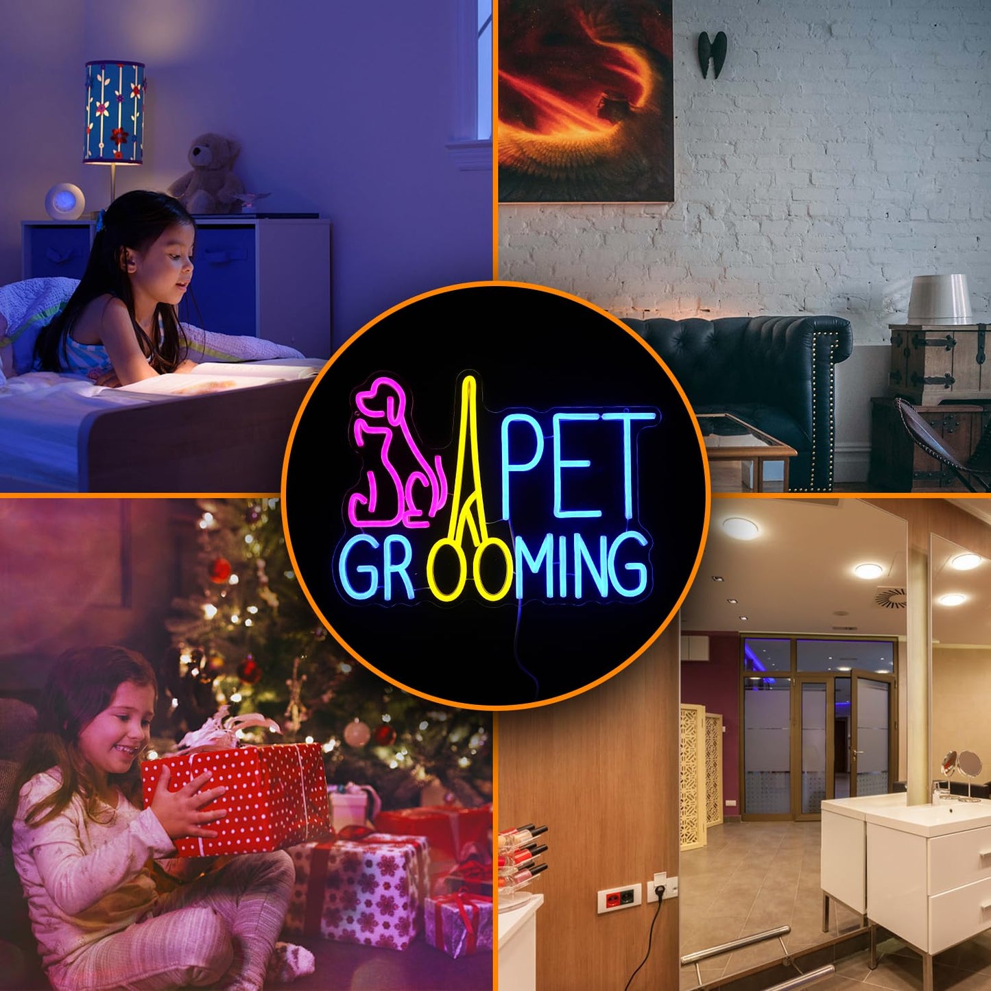 Pet Grooming Neon Sign Dimmable LED Pink Cat Dog Animal Neon Light for Wall Decor Pet Light Up Sign Powered by USB for Pet Shop Hoom Decor Boys Girls Gift (16.7"*12"）
