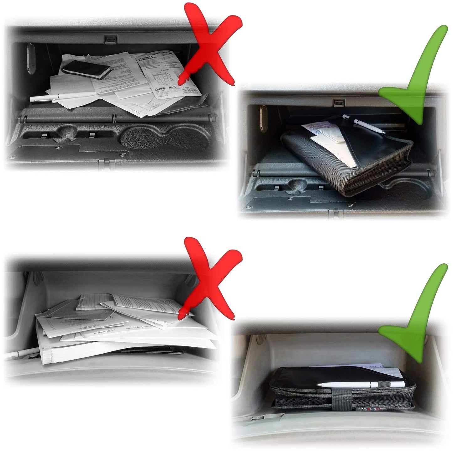 Glove Box Compartment Organizer - Car Document Holder - Owner Manual Case Pouch - Vehicle Storage Wallet for Registration & Insurance Card - Premium Auto Paperwork Holder - Log Book included - Black