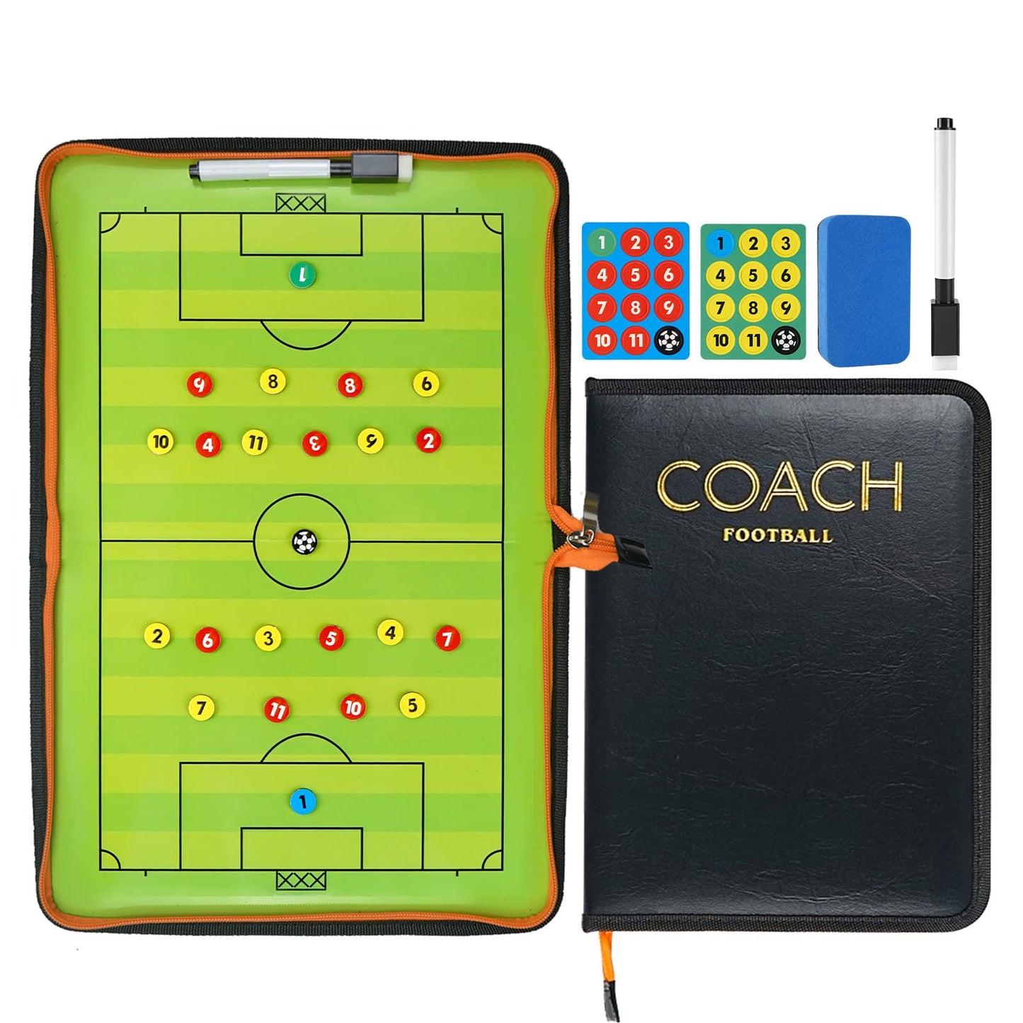 RoseFlower Soccer Coaching Board, Magnetic Soccer Tactics Strategy Board, Erasable Coaches Clipboard with Magnets and Marker Pen, Coach Training Equipment for Teaching and Game Plan