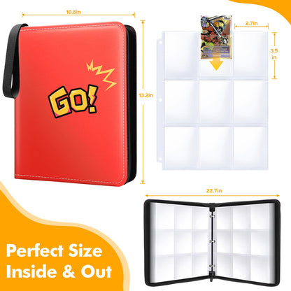 1080-Card Binder – 9-Pocket Trading Card Album with 60 Removable Double-Sided Pages, Water-Resistant PU Leather Zipper Case with Wrist Strap, Fits MTG & Sports Cards