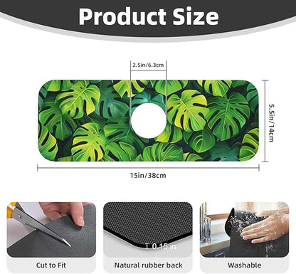 Faucet Draining Mat For Kitchen Sink, Palm Leaves Tropical Diatom Mud Absorbent