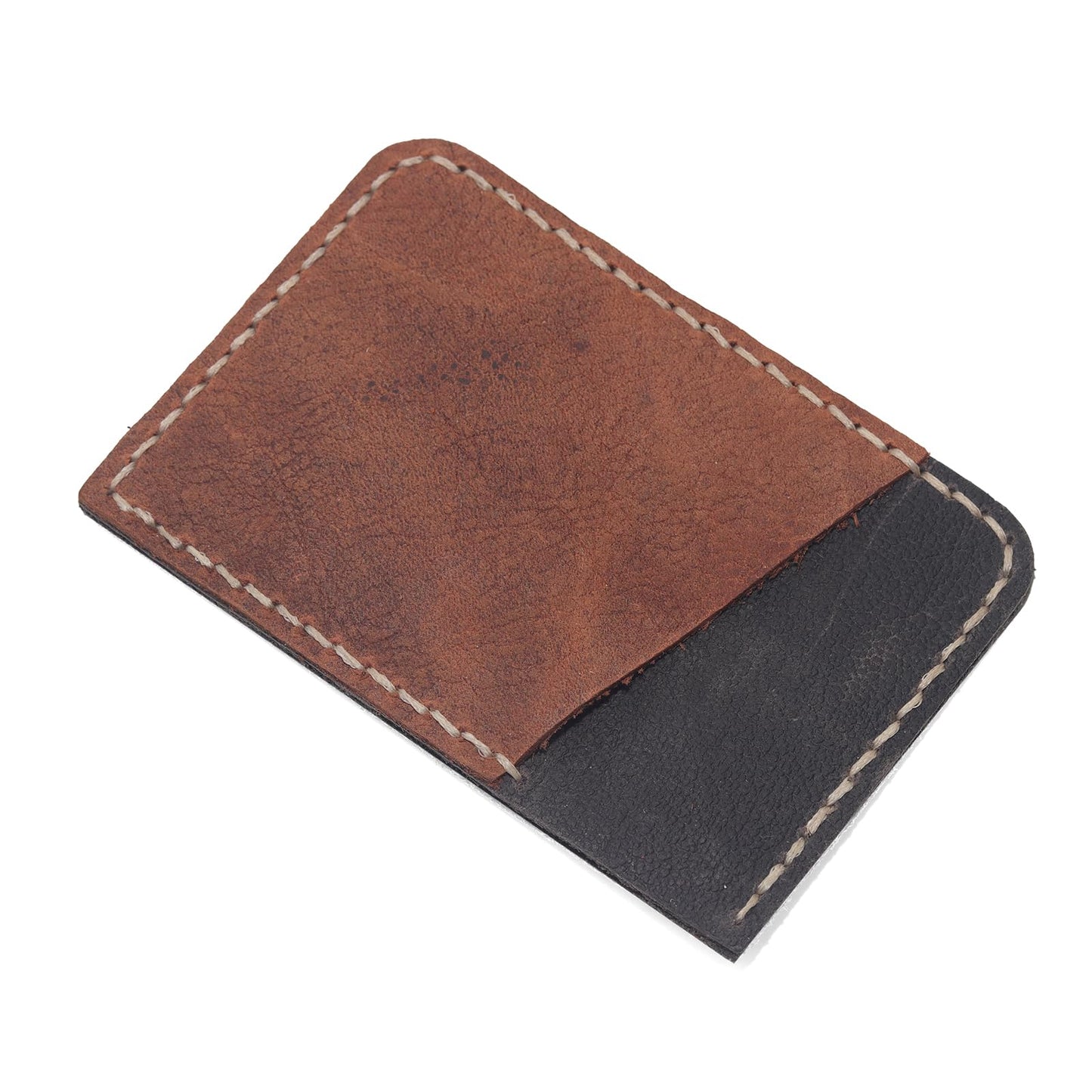 Handmade Genuine Leather Slim Front Pocket Wallet for Men & Women - Ultra Thin Minimalist Card Holder with Cash Slot (4.2×2.8×0.1 inches) - Brown & Black Contrast Design, Perfect Everyday Carry & Gift