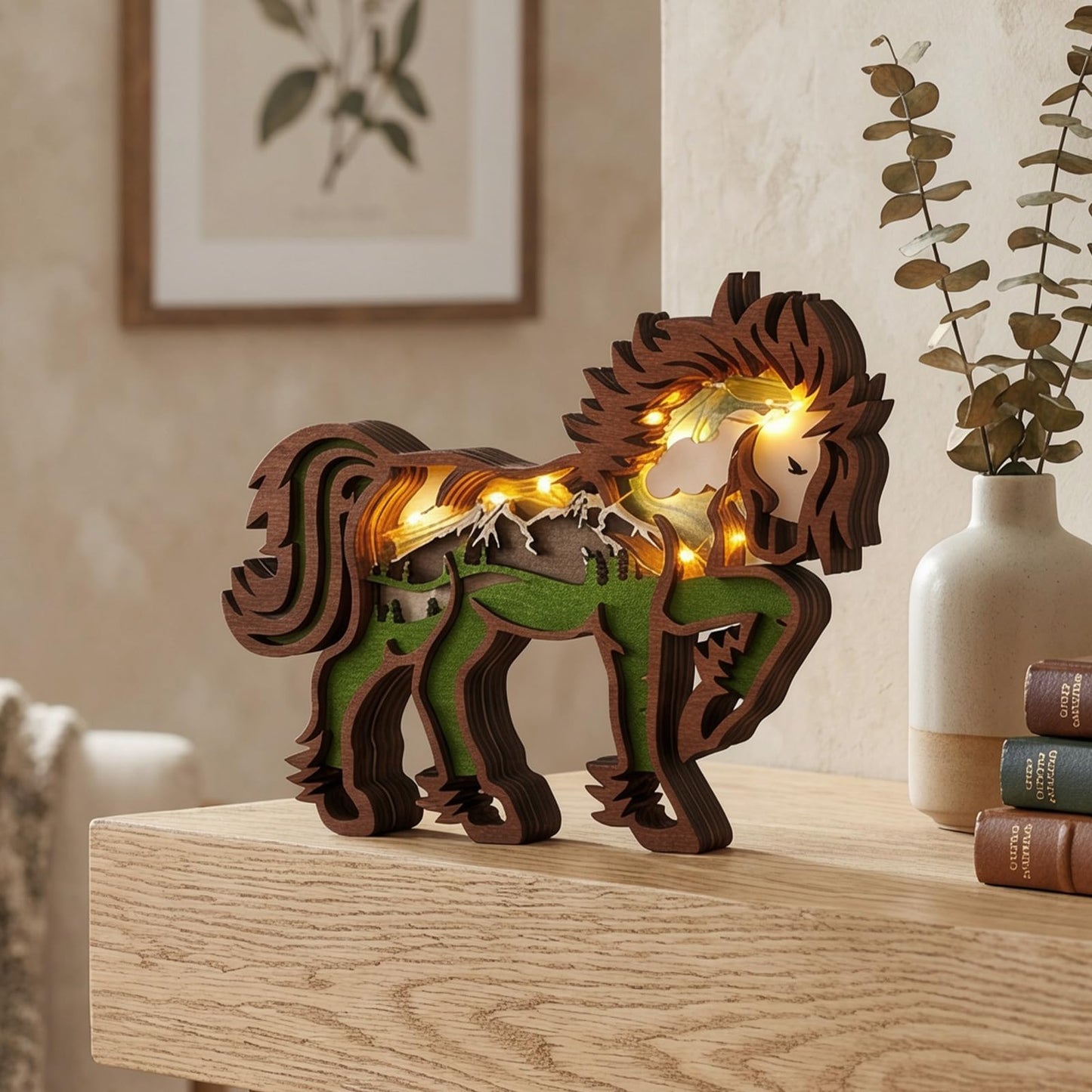Drawelry 3D Wood Carving Animals Lamp Home Decorative, Cute Bear Family Elephant Presents Ideas Christmas Living Room Office Decor Warm LED Night Lights Gift for Friend Daughter Son Mom Dad (Horse)