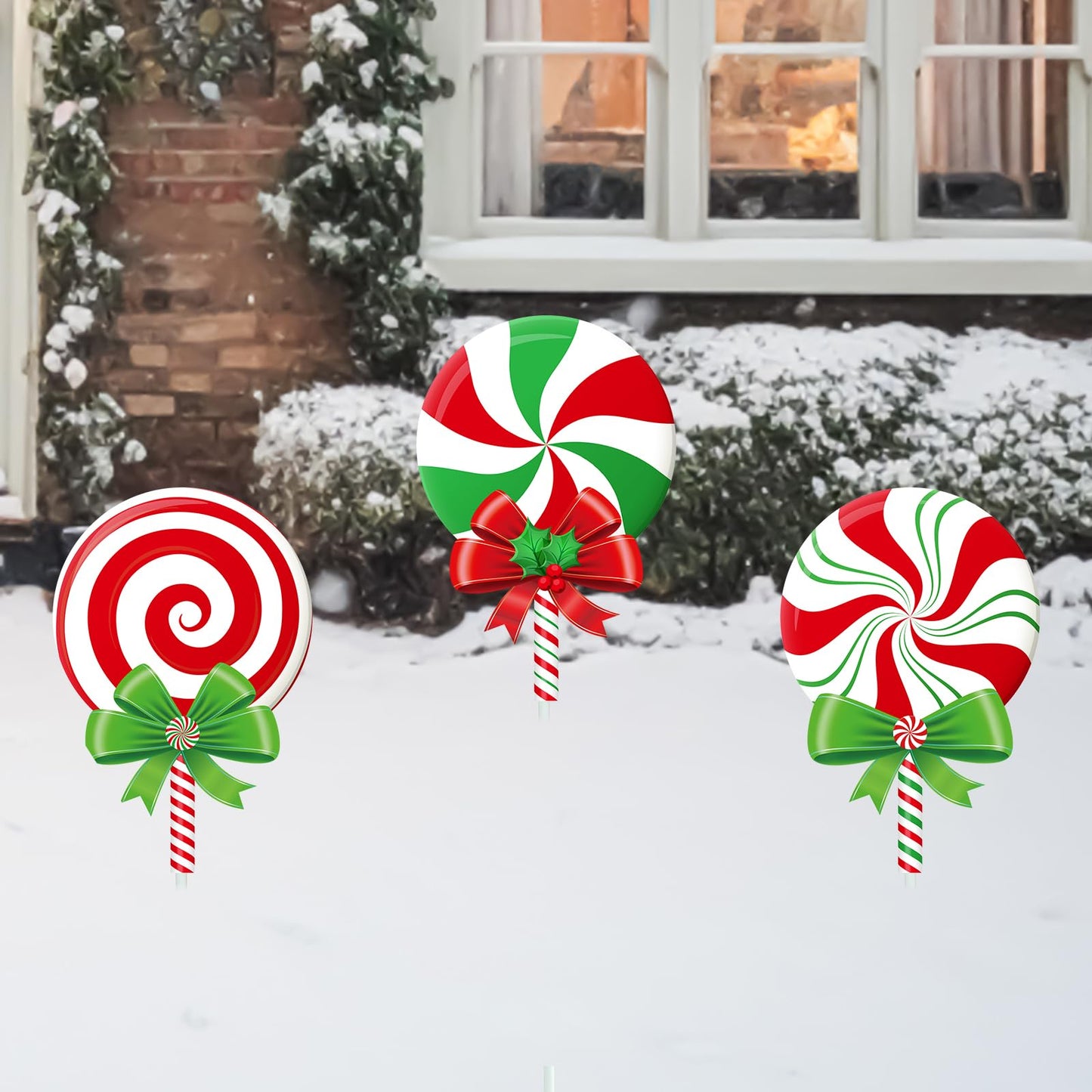 Drydiet 3 Pack Metal Christmas Yard Signs Decor Xmas Yard Stakes Outdoor with Stakes for Holiday Outdoor Garden Lawn Pathway Decoration(Candy)