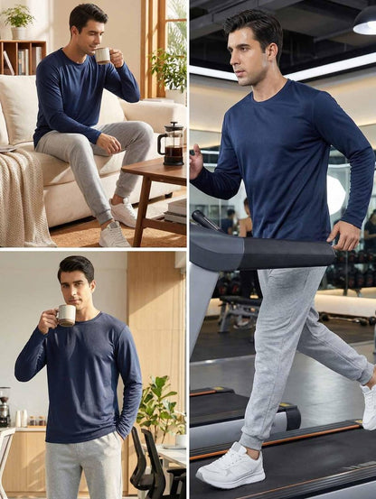 Butygity Mens Long Sleeve Tee Shirts UV Protection Quick Dry Athletic Running Activewear Breathable Workout Performance Work T Shirt Navy Large