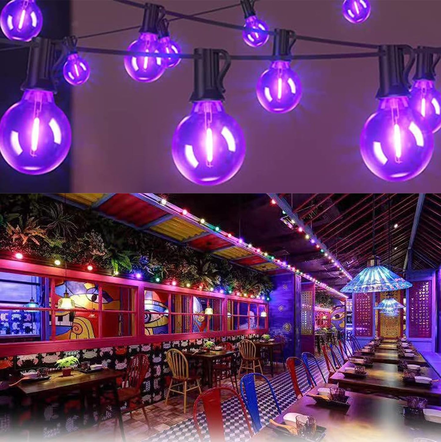 Sxminer 15 Pack G40 Light Bulbs LED Replacement Bulb 1W LED Filament Bulb Shatterproof Plastic LED Outdoor String Lights E12/C7 Globe Edison Bulb Decorative Bulb for Patio Christmas Home Decor(Purple)