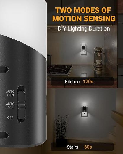 Lyridz Motion Sensor Night Light, LED Night Lights Plug into Wall, 1-150LM Dimmable Night Light Indoor for Hallway, Stairs, Bedroom, Garage, Bathroom, Toilet (Cool White, 2 Pack)