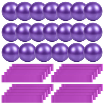 Teyva Daily 40 Pcs 9 Inch Bulk Pilates Balls Resistance Bands Set 20 Mini Bulk Exercise Balls Yoga 20 Resistance Loop Exercise Bands for Stability Fitness Physical Strength Office Training Gym(Purple)