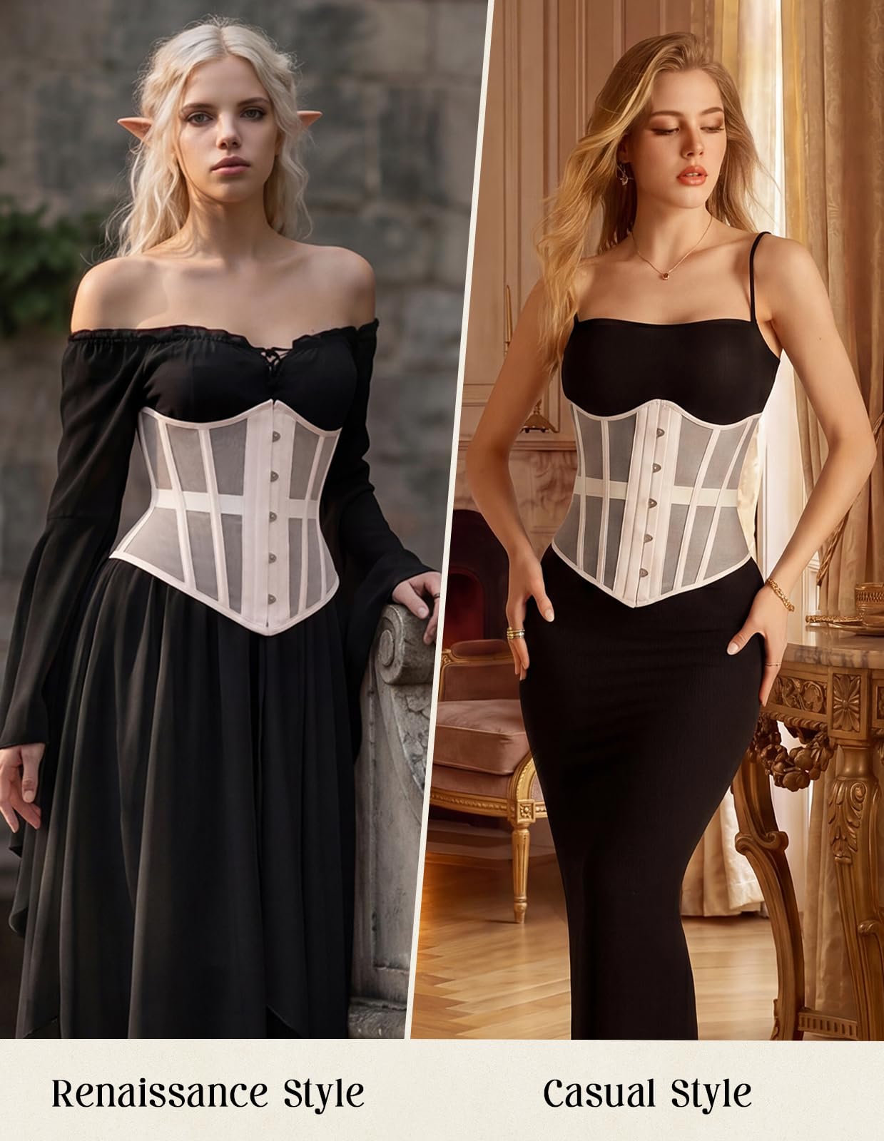 Scarlet Darkness Corset Belt for Women Renaissance Boned Underbust Corset Mesh Wide Waist Belt Apricot Size 10