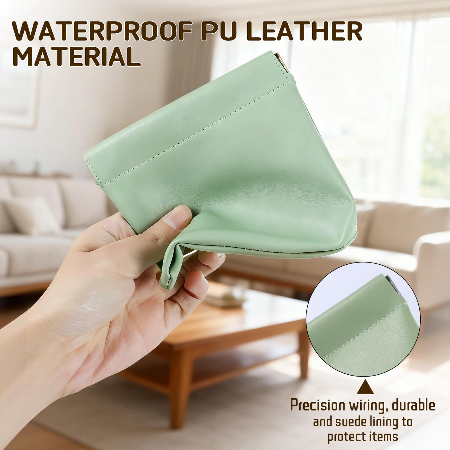 4Pcs Personalized Snap Closure Leather Organizer Pouch, Lambskin Pocket Cosmetic Bag, Portable Self-Closing Small Makeup Bag for Purse Women Mini Travel Coin Storage Pouches(4.7 * 4.5in)