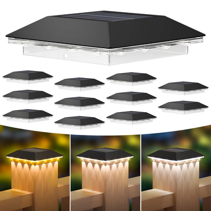 Mlambert 12 Pack Solar Post Cap Lights Outdoor - 3 Lighting Modes Waterproof LED Solar Post Lights Fit 3.5×3.5 Wood/4×4 Vinyl Fence Deck Posts, Black