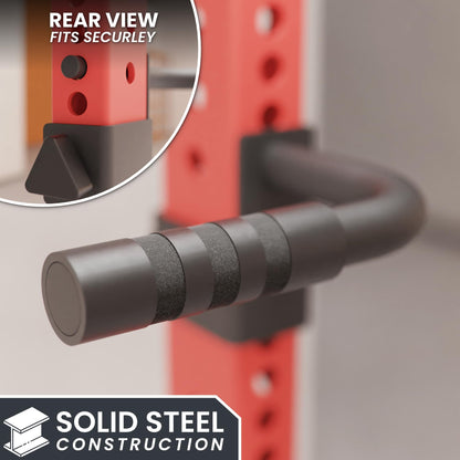 Synergee Dip Handles for 2x3 Power and Squat Racks, Dip Stand Fits Racks with 5/8" Holes. Rack-Mounted Dip Bar Attachment for Dips, Leg Raises, and Knee Tucks.
