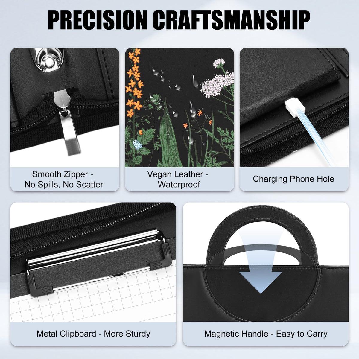 NATISERAUM Portfolio Binder 3 Ring Includes Pen and 5 Dividers with 10 Pockets, Padfolio Organizer with Magnetic Handle for Men and Women, Includes A4 Notepad for Business, School, Work