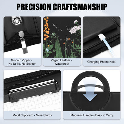 NATISERAUM Portfolio Binder 3 Ring Includes Pen and 5 Dividers with 10 Pockets, Padfolio Organizer with Magnetic Handle for Men and Women, Includes A4 Notepad for Business, School, Work