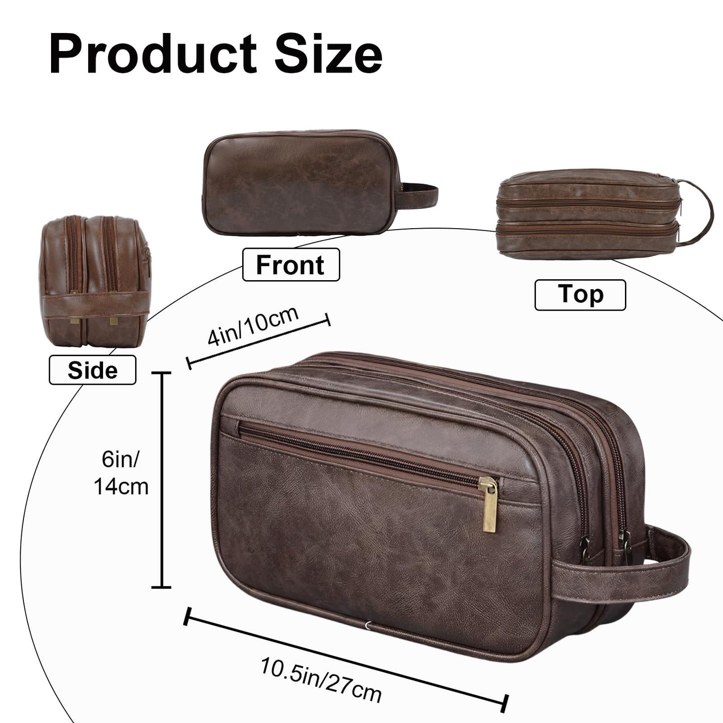 HEWTHM Mens travel toiletry bag Gift For Men, PU Leather Cosmetic Bag Water Resistant Dopp Kit Shaving Pouch Bathroom Toiletries Organizer(Coffee)