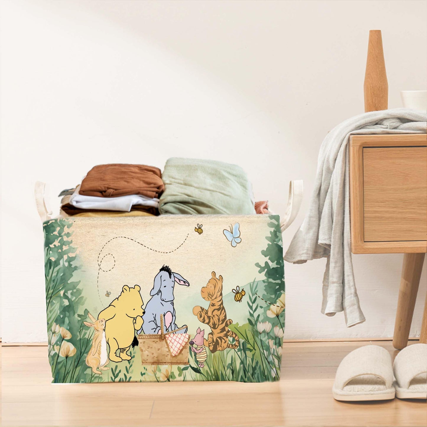 ZsaTuiy Winnie Nursery Decor, the Pooh Baby Stuff, Winnie Storage Nursery Basket, Large squarecanvas Laundry Hamper With A Waterproof PECoating, Foldable, Toys Bin, Baby Nursery HamperDecor, Classic