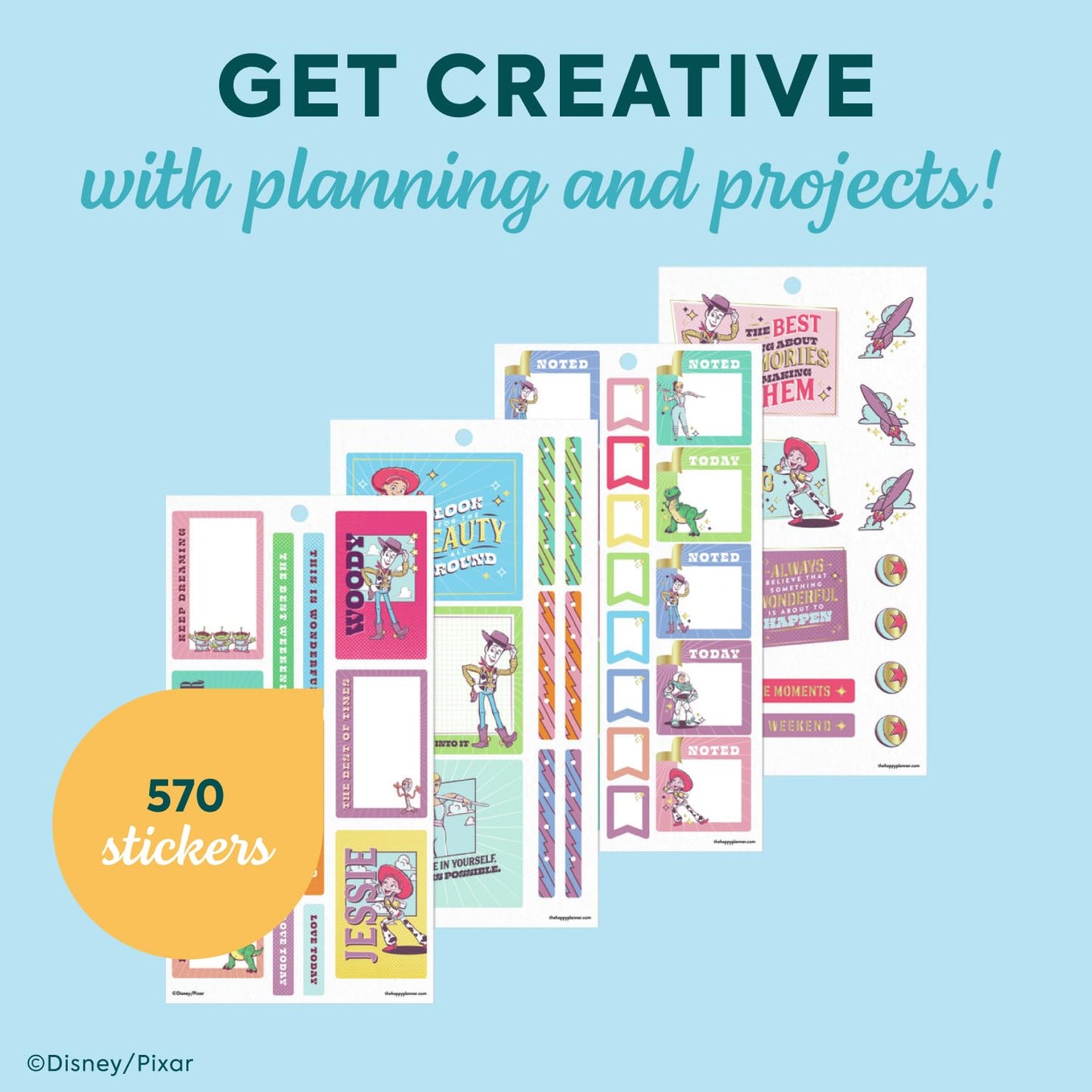 Happy Planner Disney Toy Story 30-Sheet Sticker Pack for Planners, Calendars, and Journals, Easy-Peel Sticker Sheets, Scrapbook Accessories, Woody and Friends