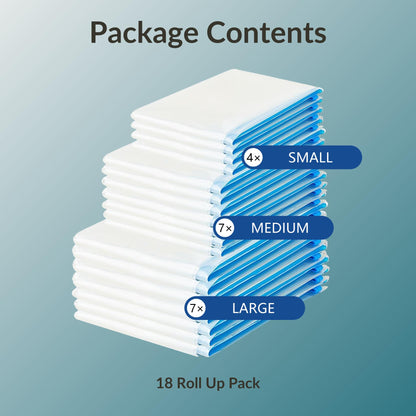 Nellivia 18 Pack Compression Bags for Travel, Roll Up Space Saver Bags for Clothes Storage, Compact Packing travel organizer for Luggage, Suitcase, Backpack, No Pump or Vacuum Needed