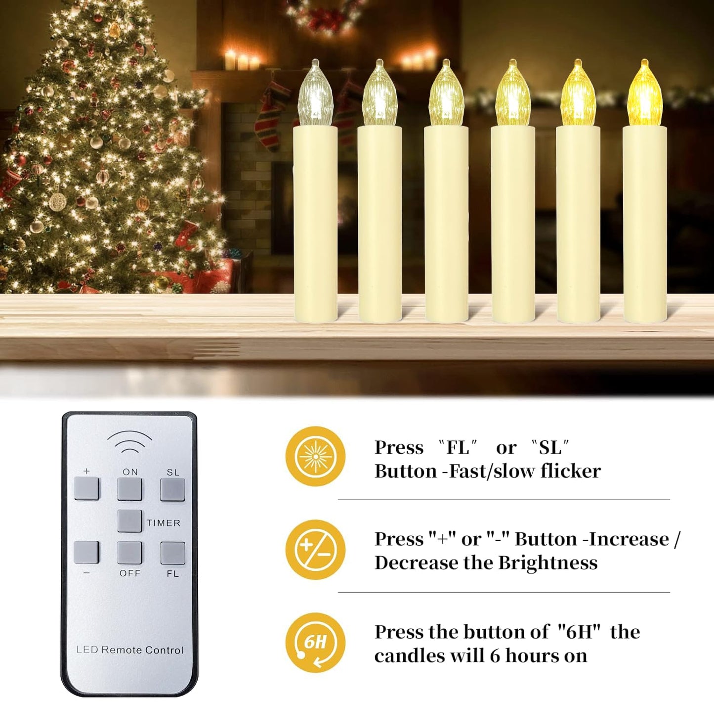 Sunjas 30PCS LED Flameless Candles Battery Operated Christmas Tree Candles with Remote, Button Cell Battery, Timer, Dimmer Battery Candle Flickering Warm Light Window Candle Christmas Home Decor